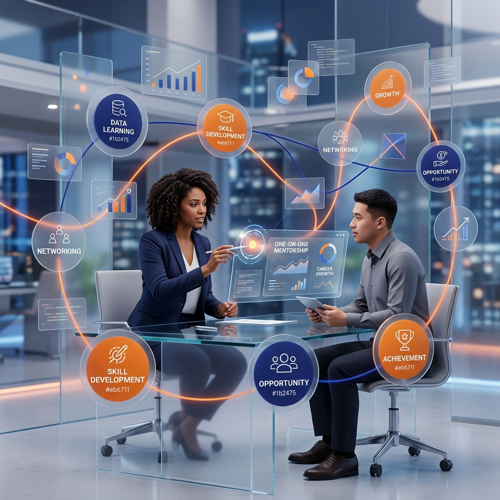 Mentorship network connecting learners, projects, and career outcomes in a stunning 3D visual graph